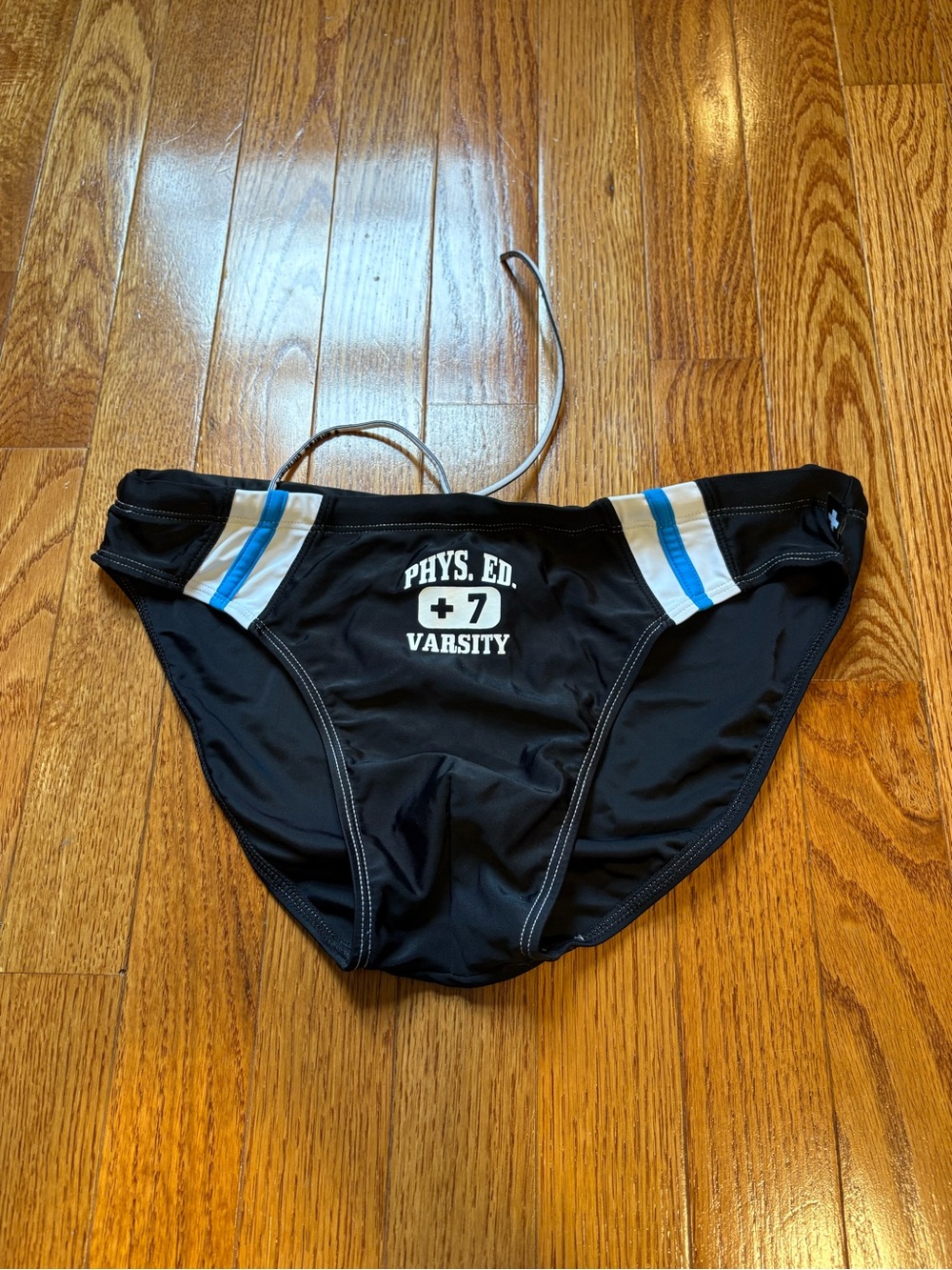 Andrew Christian PHYS ED VARSITY Men’s Black Swim Brief w/ Blue & White Stripes
